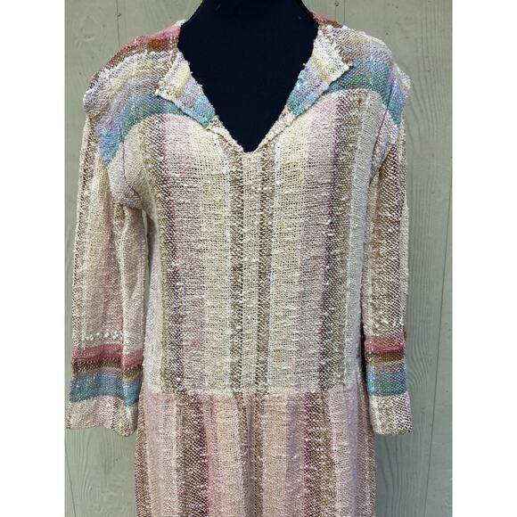 Susan Neal Sz S Pink/Tan Handwoven Stripe Funky Art-to-Wear Fiber Artist Dress - Picture 3 of 8